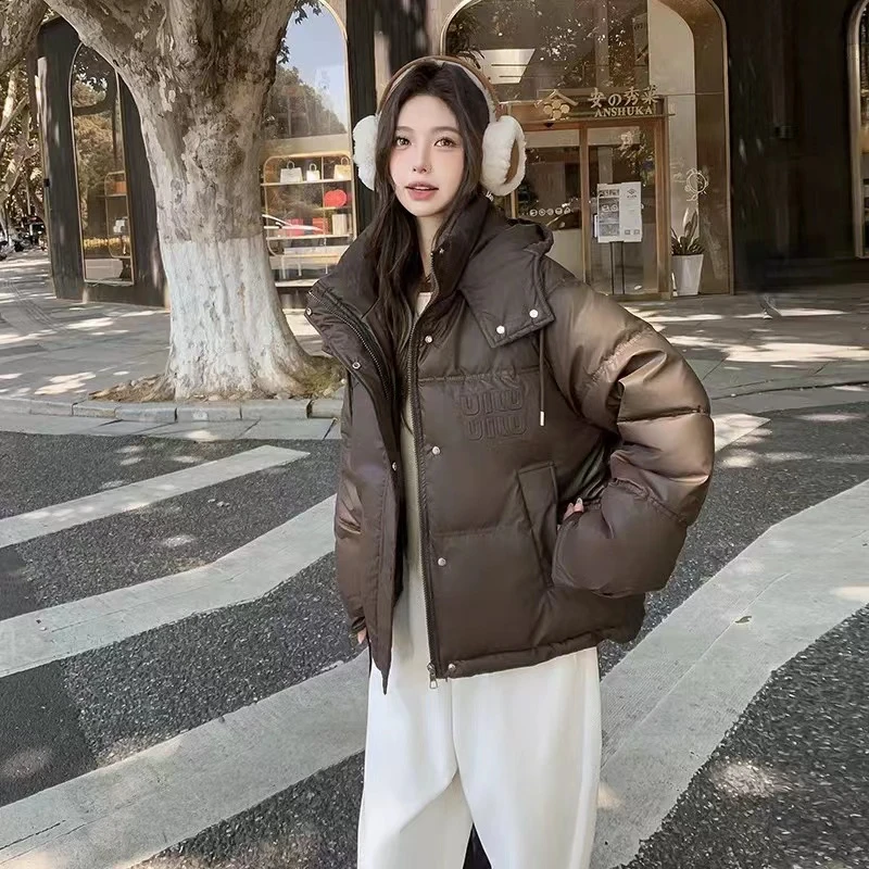 加厚PU皮棉服女宽松保暖小个子女款显高短外套蛋白皮棉衣外套女