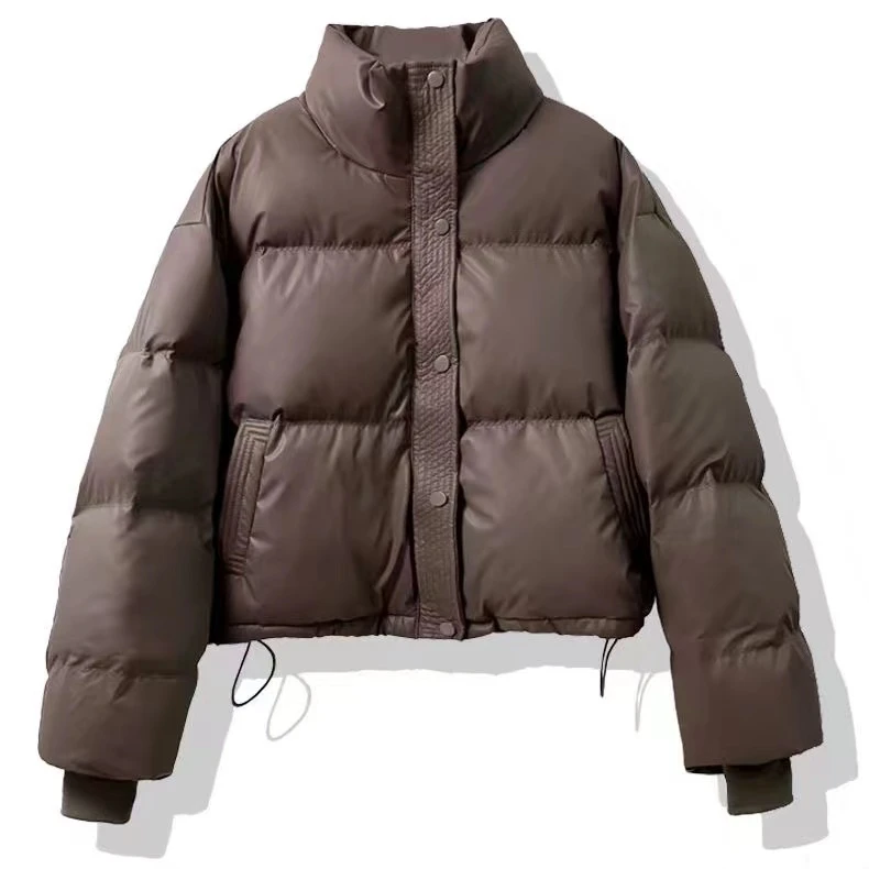 2024免洗pu棉服女短款冬季加厚立领面包服小个子外套棉衣外套女