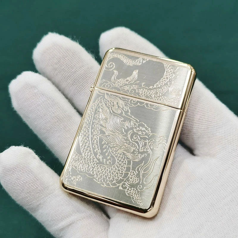 复古煤油打火机薄款高颜值创意个性老式砂轮怀旧双面龙高档礼品潮