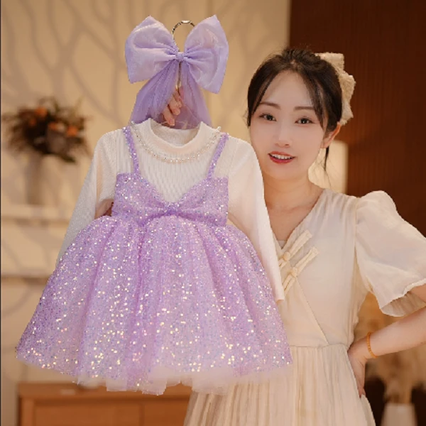 【Y.n0268】2024新款女童甜美重工连衣裙女童洋气亮片礼服公主裙