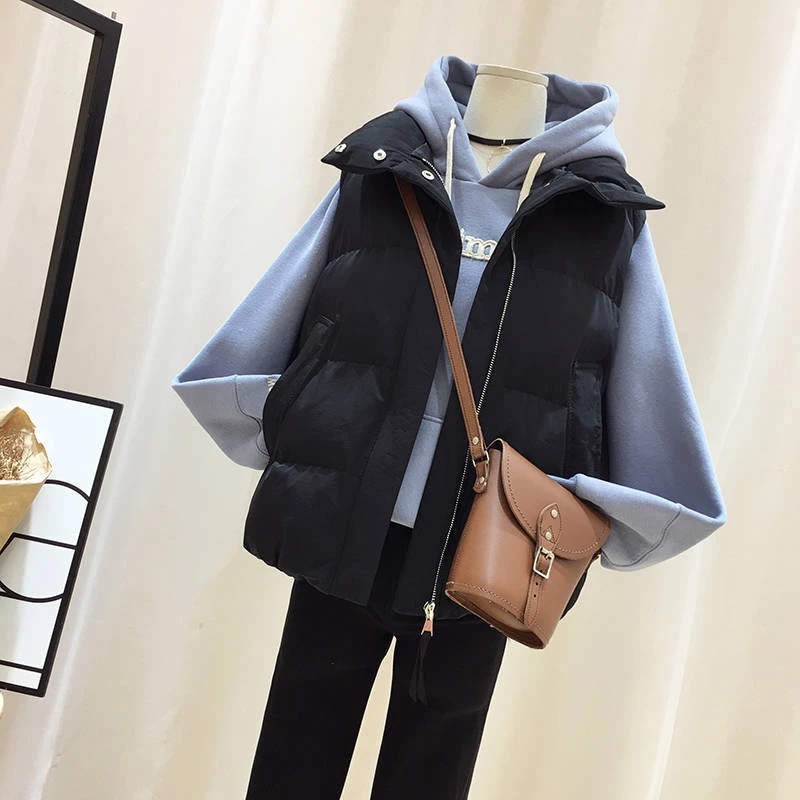 胖mm大码棉服马甲女新款短款韩版学生简约秋冬百搭宽松马夹坎肩潮
