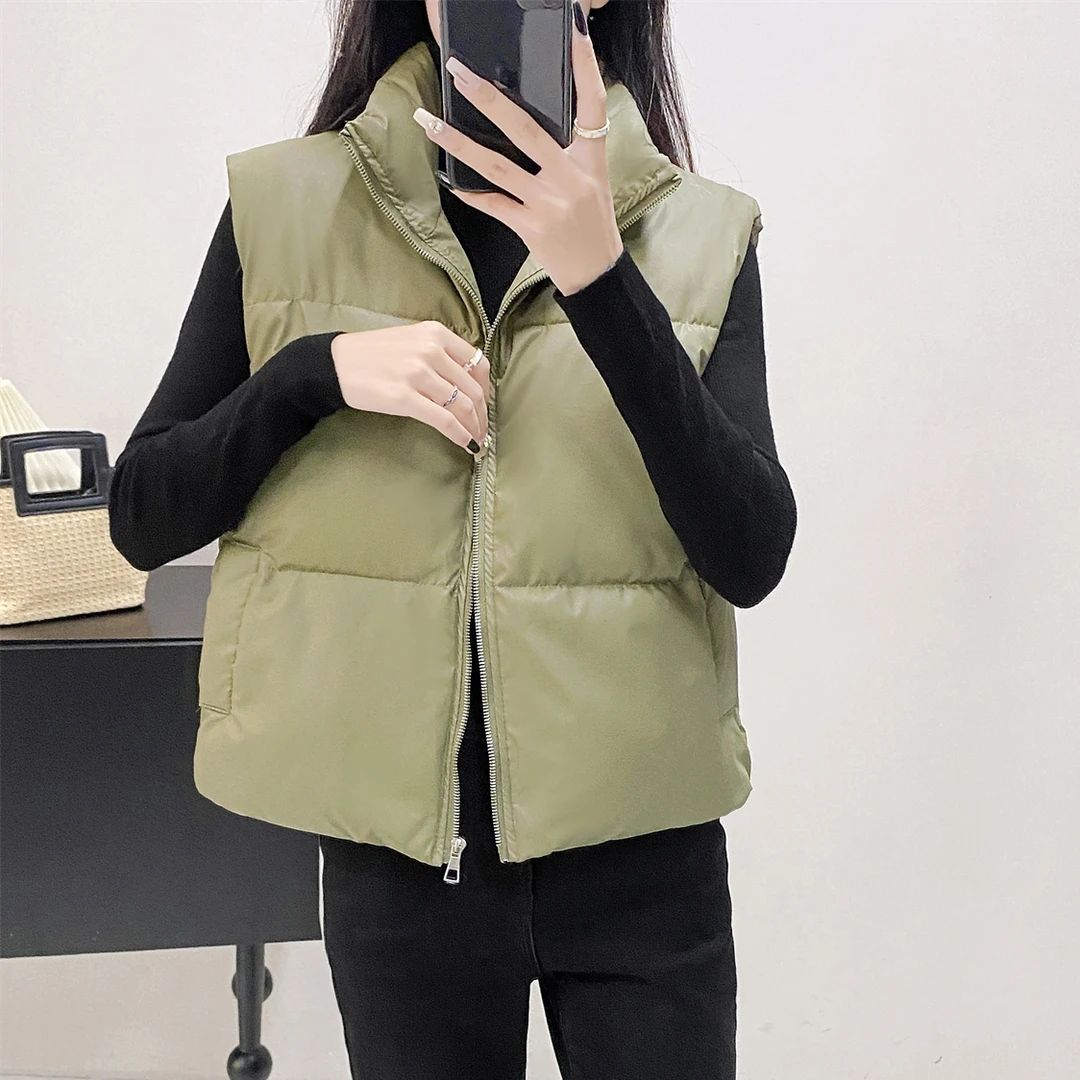 8803PU皮新款外穿棉服马甲女秋冬韩版时尚百搭马夹外套大码坎肩潮