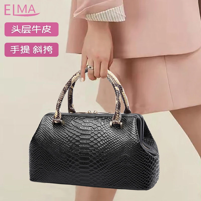 真皮包包新款女高端头层牛皮单肩手提枕头包波士顿大容量斜挎女包