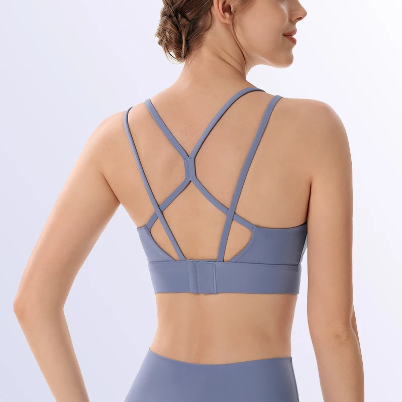 高强度一体式交叉美背运动文胸女速干跑步瑜伽背心无钢圈健身bra