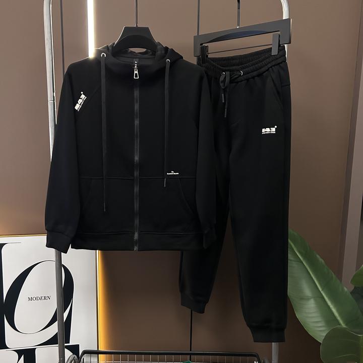 男士春秋套装运动网红时尚休闲潮流长袖立领百搭外套修身两件套