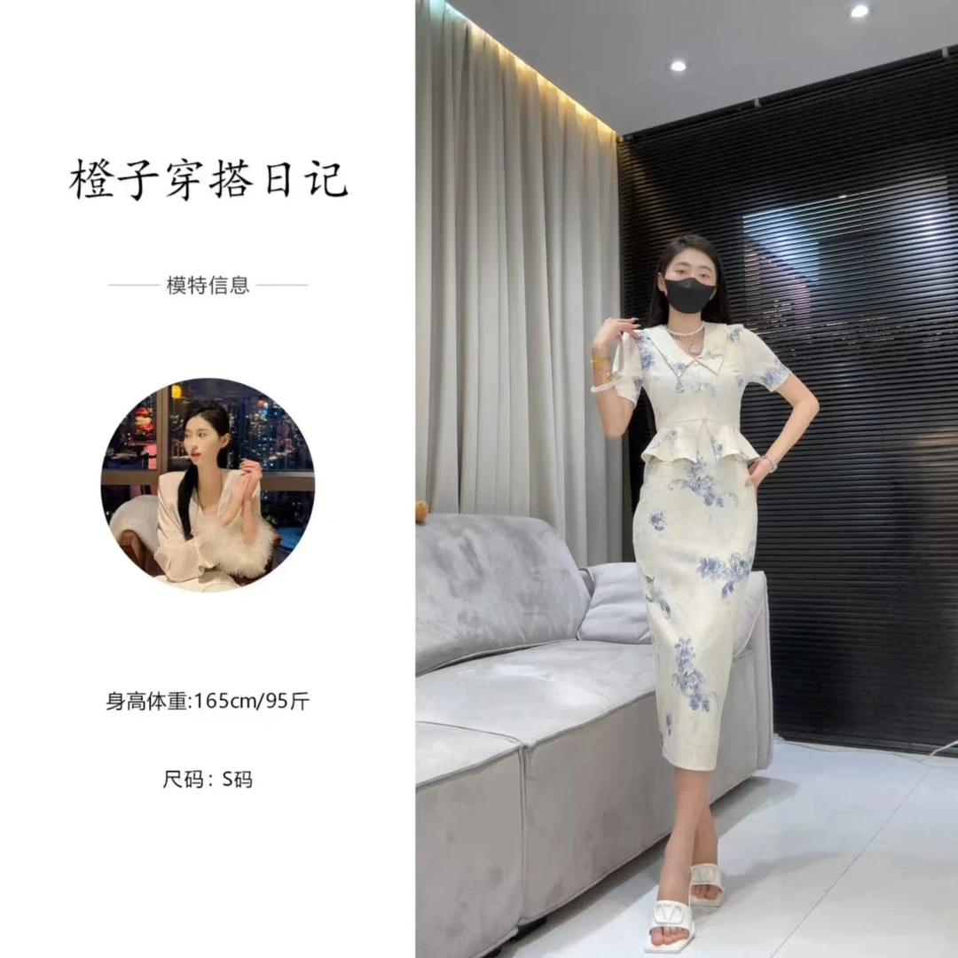 修身名媛开叉连衣裙气质夏季复古法式长款显瘦时尚少女