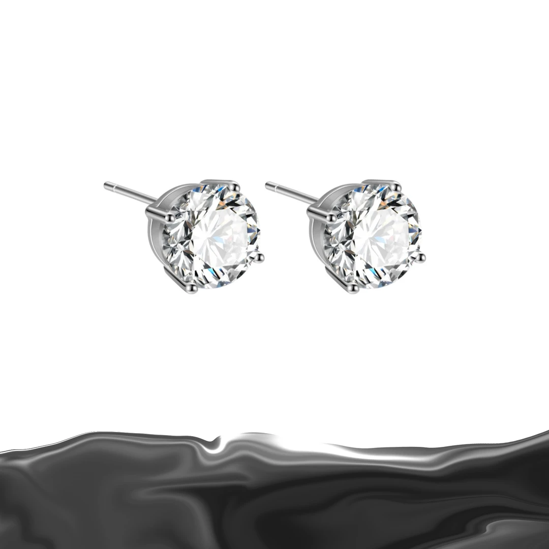 925银合成锆石耳饰 【心跳耳饰】简约四爪超闪男生耳钉TB 2447