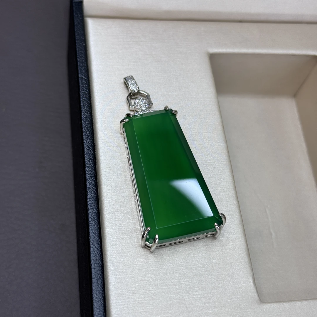 吊坠925银 锦时 无事牌 吊坠颈饰镶嵌挂件气质绿色礼物时尚挂坠