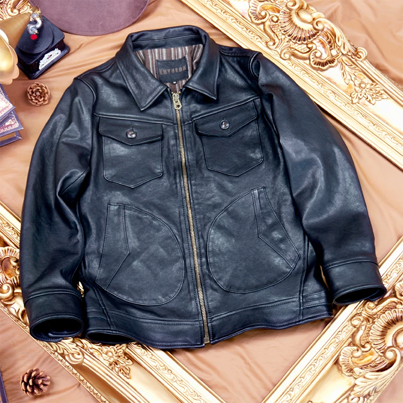 经典门多萨农场主新西兰进口绵羊皮美式翻领皮夹克男士真皮皮衣