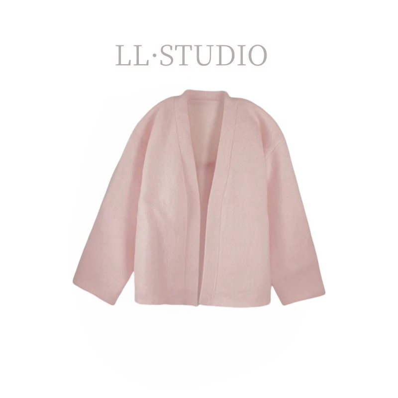 妙兮·LL冬季纯色慵懒风软糯对襟针织上衣*20242383