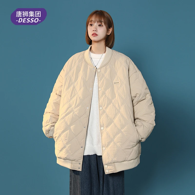 唐狮集团DESSO菱形格棉服外套男女款秋冬美式复古棒球服棉衣外套