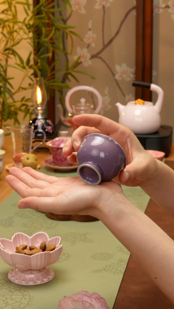 【闪购商品】【领丰茶具福力】花边口紫色杯