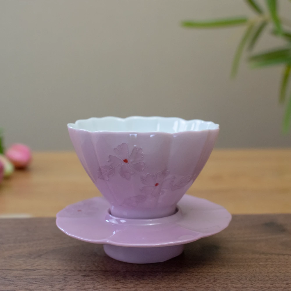 领丰 泥绘樱花粉紫建盏杯陶瓷精美女士主人杯功夫茶具家用品茗杯