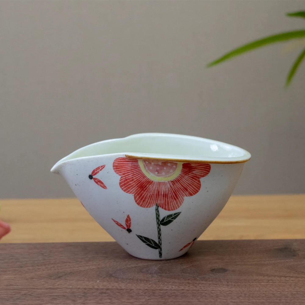 领丰 手绘太阳花公道杯手工雕刻高端陶瓷家用茶水分离女士分茶器