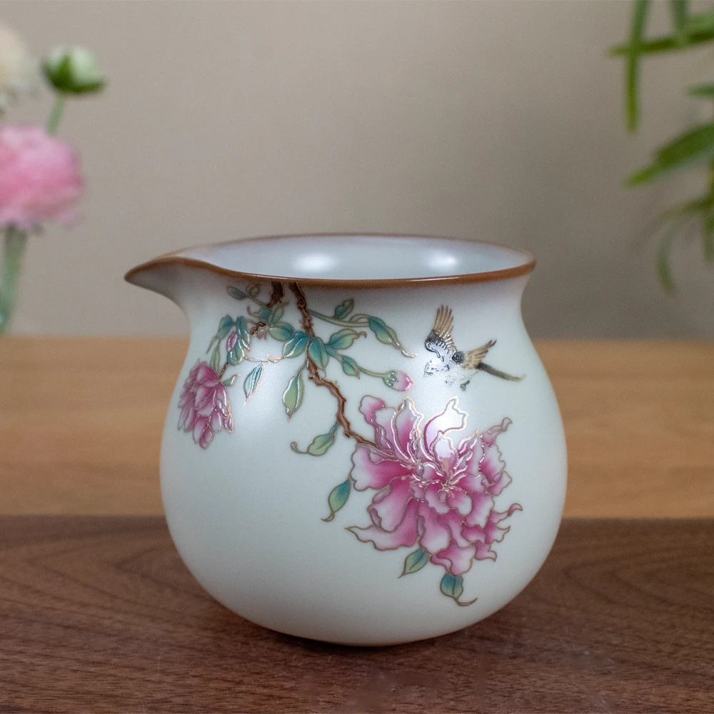 当代 领丰 猪油冻芍药公道杯陶瓷开片可养功夫分茶器茶道配件茶海