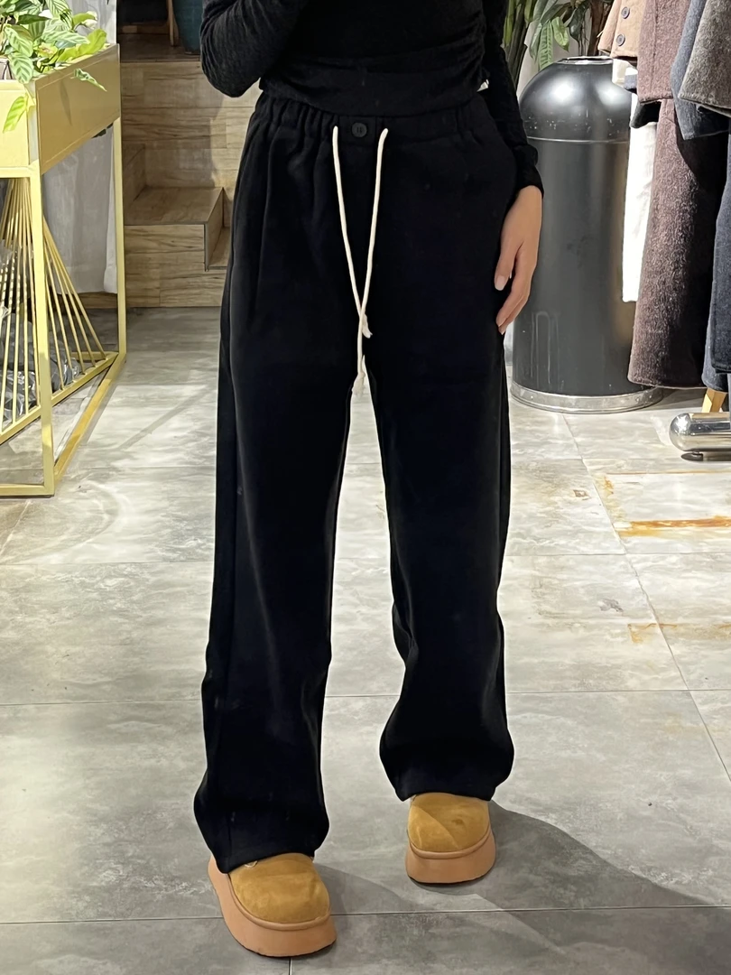 K2118冬季加绒抽绳阔腿裤休闲裤时尚百搭宽松