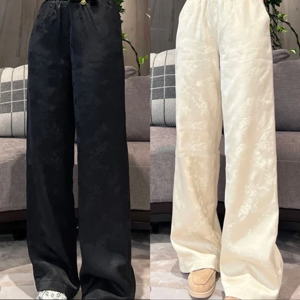 敏宝➕328薄棉提花裤子显瘦高腰时尚休闲国风