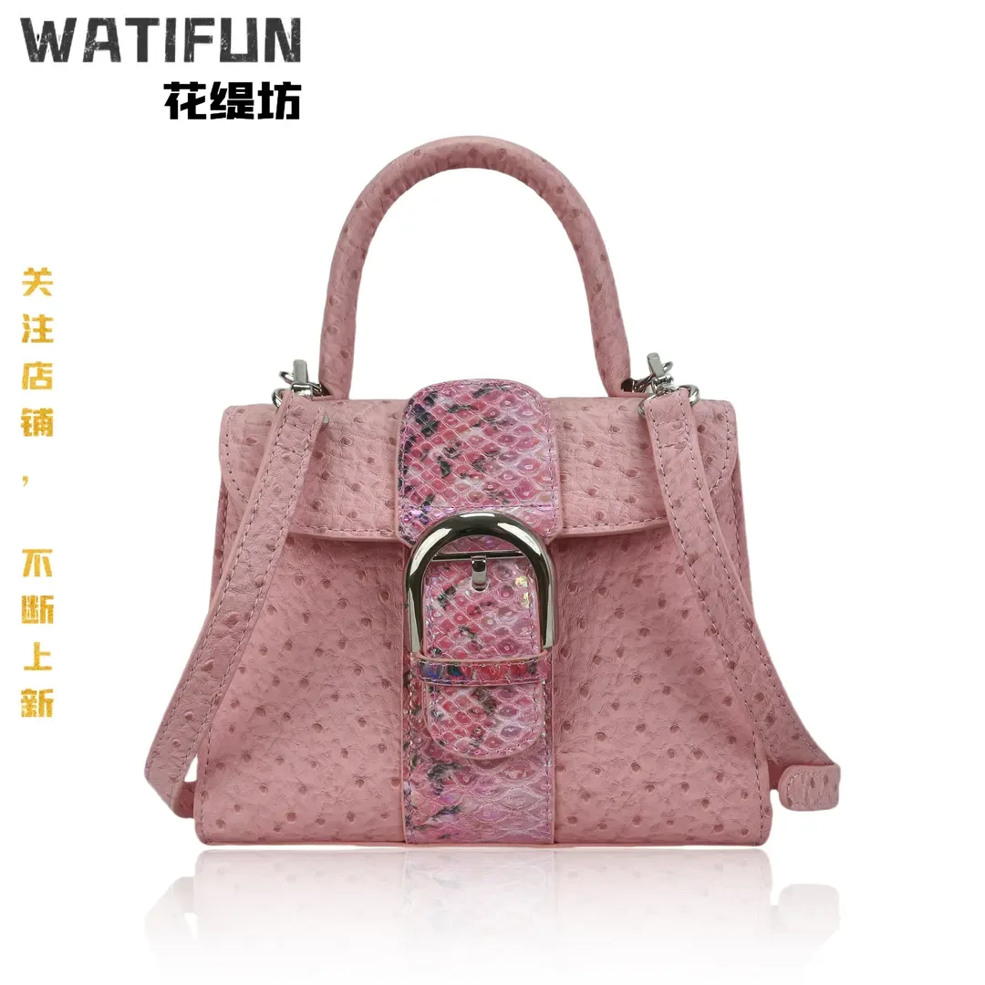 【尺寸：21*10*16】花缇坊新款时尚鸵鸟纹设计手提单肩斜跨包-V2411