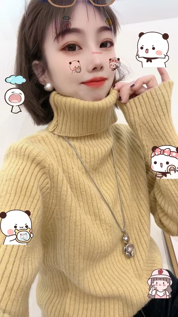 1001时尚长袖修身加厚高领针织毛衣（衣长59cm左右）