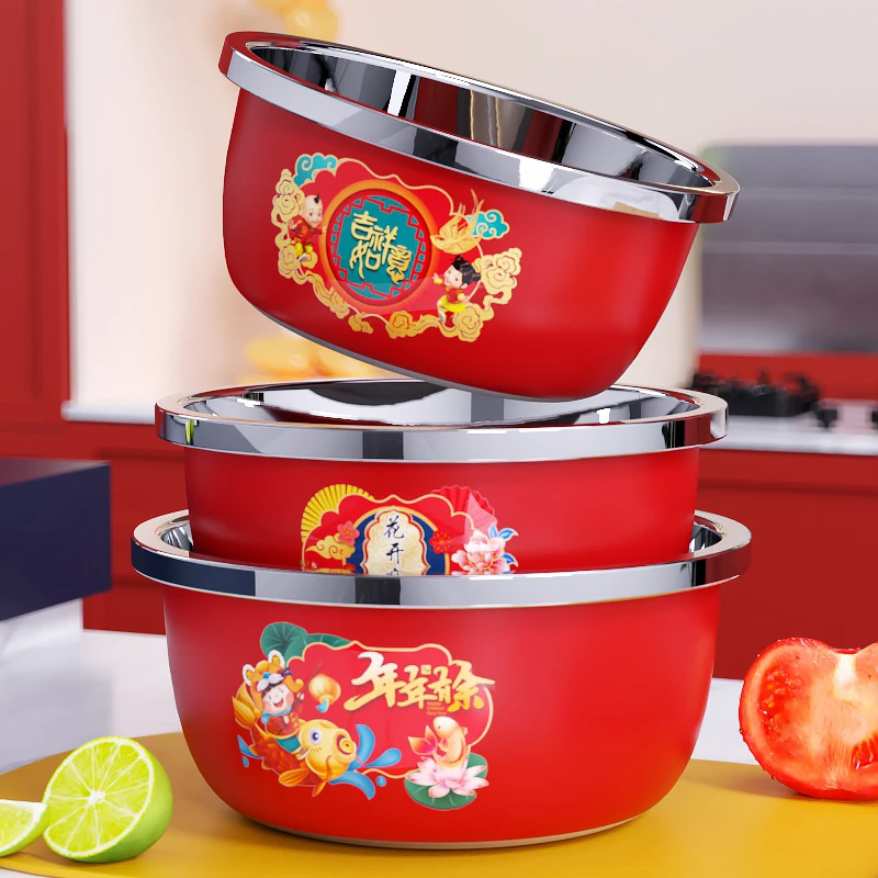 不锈钢洗菜盆304食品级加厚和面盆带盖女方陪嫁用品套装调料缸