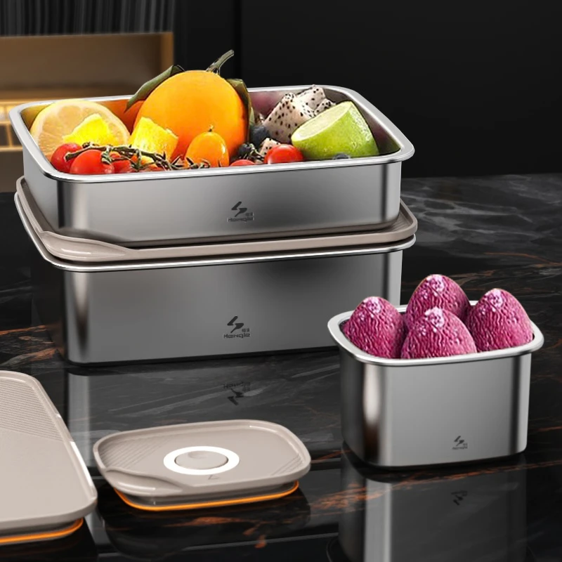 食品级304不锈钢保鲜盒上班族饭盒创意野餐水果盒家用厨房分装盒