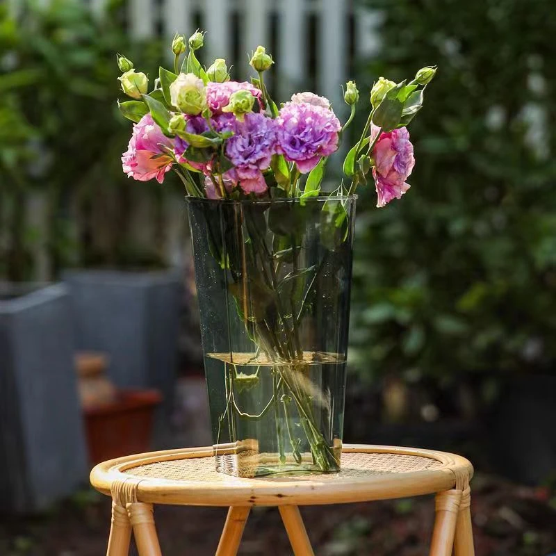 轻奢亚克力醒花桶花店泡花专用塑料养花桶家用透明大号防摔加厚桶