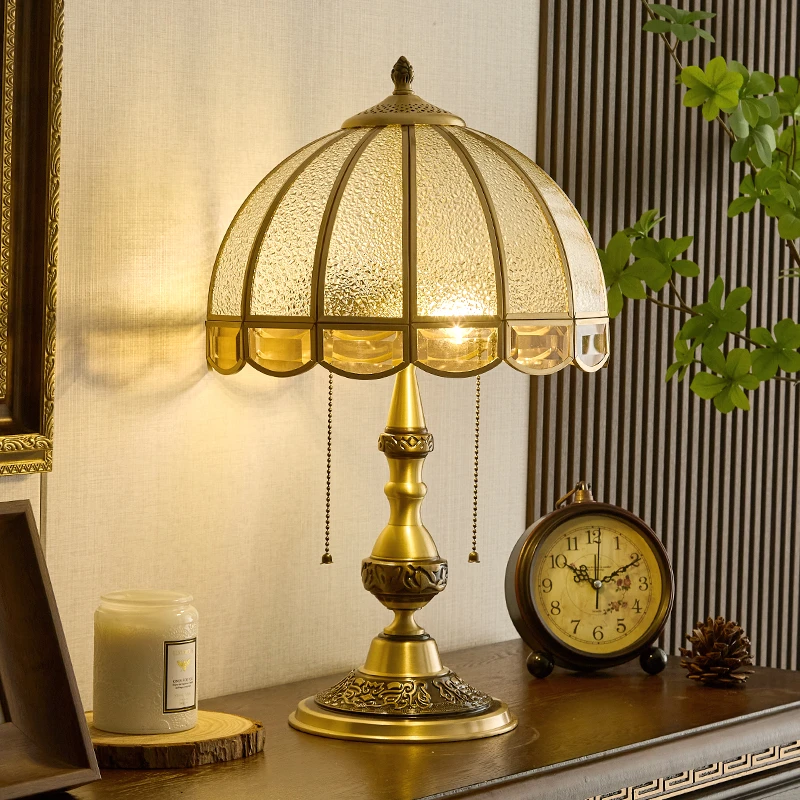 美式全铜台灯复古纯铜欧式卧室床头灯主卧创意温馨奢华客厅书房灯