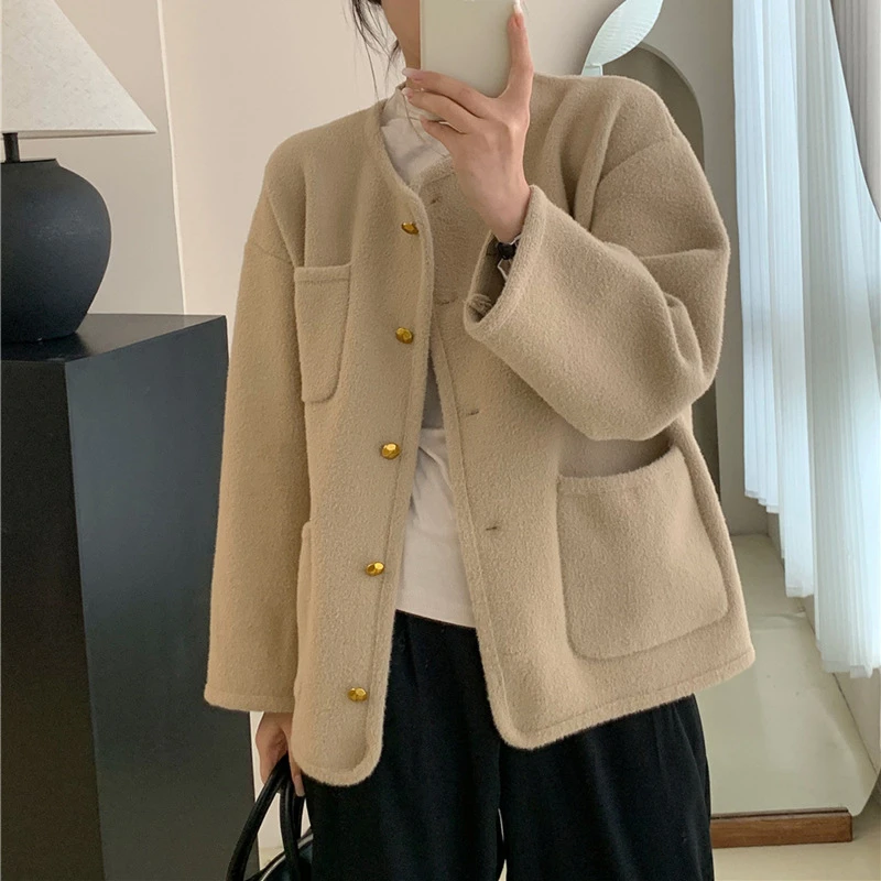 新款双面尼2025冬季大码女法式毛衣小香风女装开衫外套针织轻奢