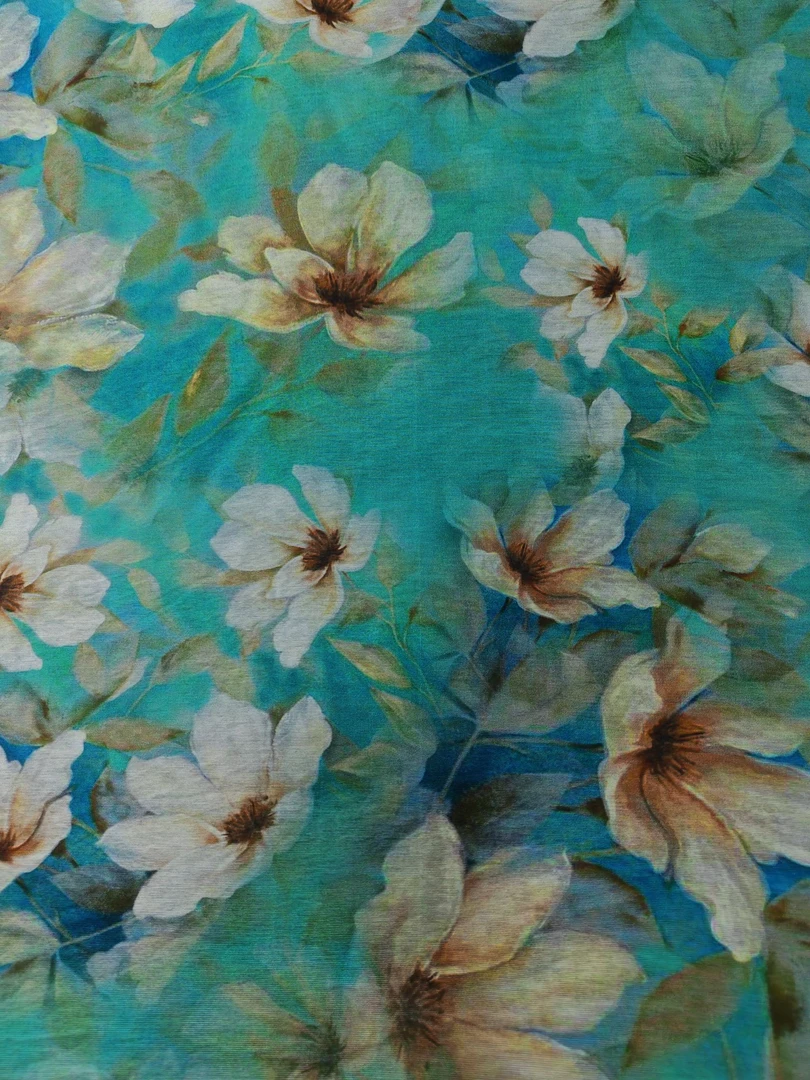 【素锦】天丝锦浅绿底荷花印花定制类不支持7天无理由