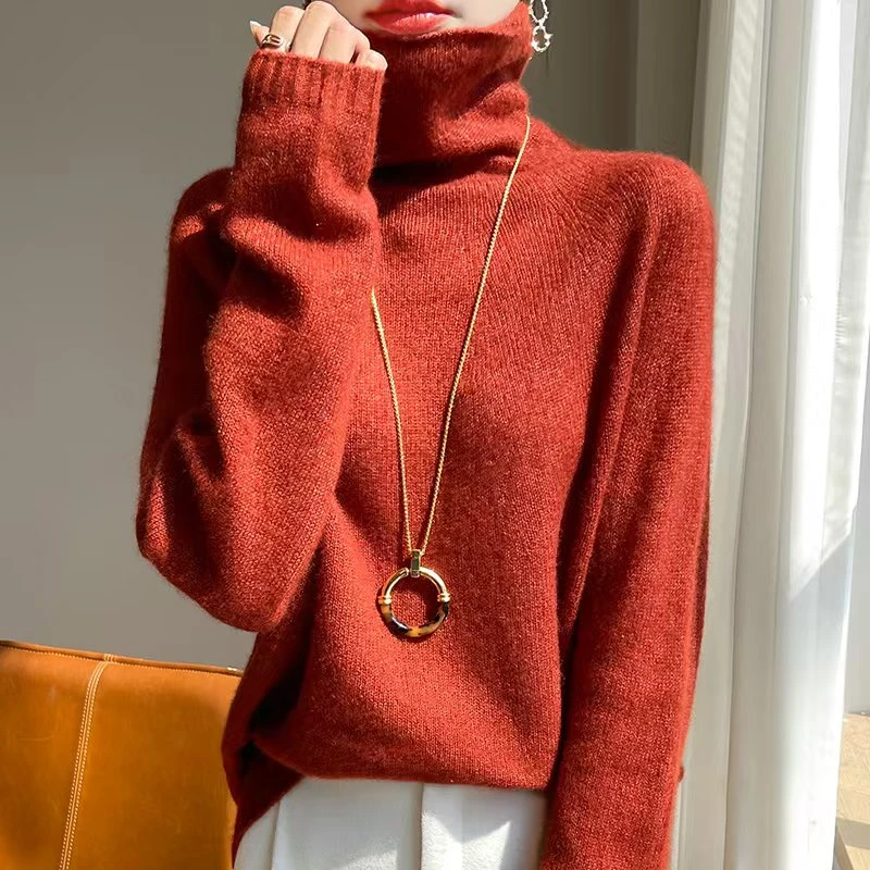 桑蚕丝山羊绒百搭自由领打底衫秋冬季新款堆堆领慵懒宽松内搭毛衣