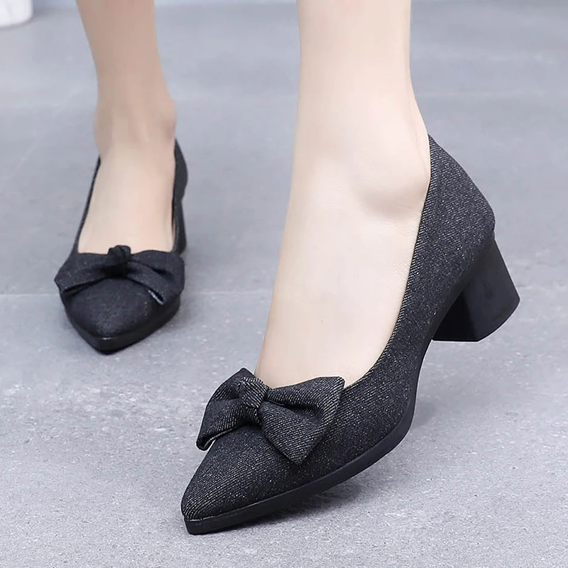 老北京布鞋女鞋2025春季新款粗跟高跟鞋单鞋工作鞋软底久站不累脚