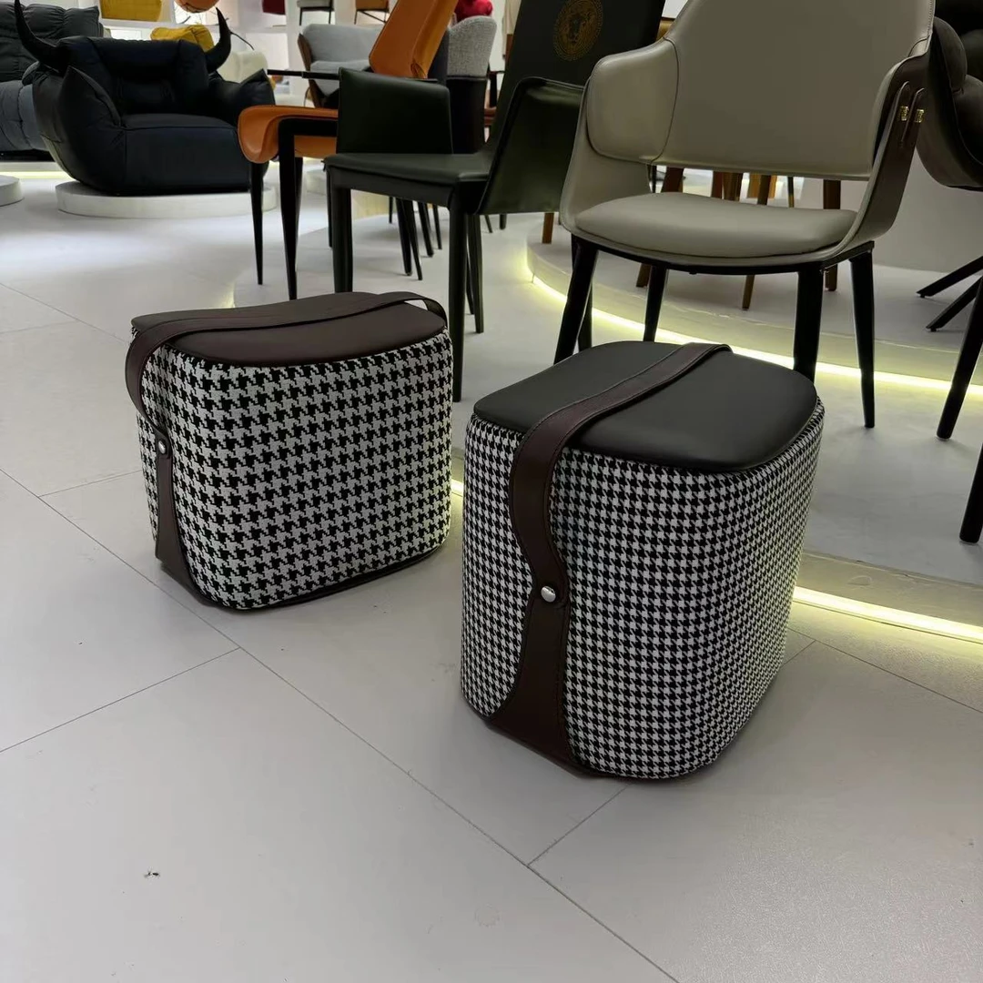 【毛毛】意式简约家用千鸟格提手小皮凳（440*350*400）