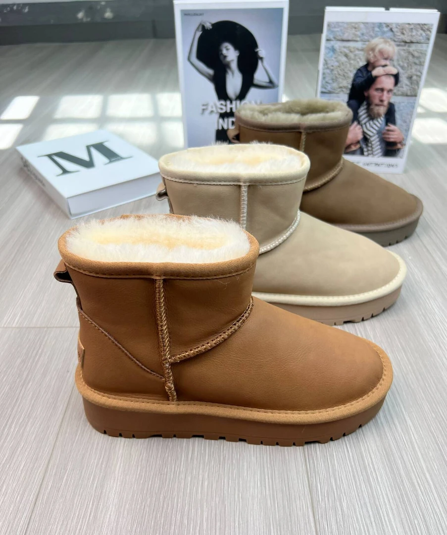 防水加厚雪地靴女皮毛一体2024冬季新款加绒保暖短筒靴面包棉鞋子