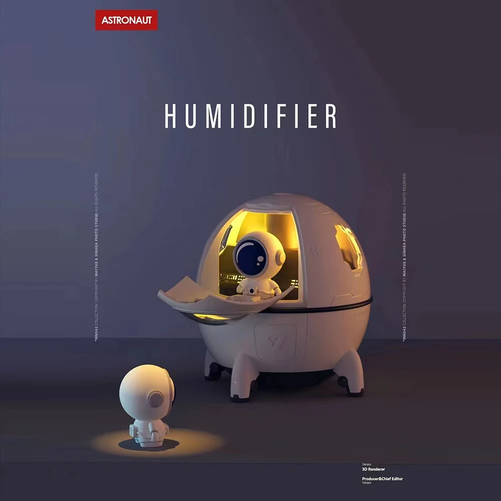 太空人加湿器无线大容量加湿器家用空调房喷雾器卧室桌面摆件夜灯