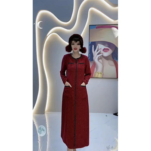《波尔多庄园》 KF089 时尚复古中式中长款秋冬气质显瘦连衣裙