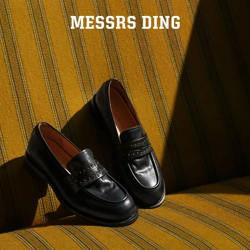 MESSRSDING ·塔米· 英伦风复古乐福鞋圆头铆钉一脚蹬秋冬新款