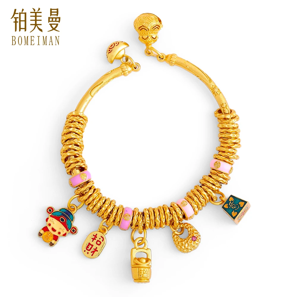 铜合金手链 BOMEIMAN/铂美曼【高定版】手工吉言珐琅招财桶手镯