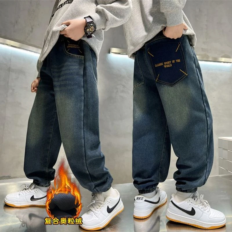 LCTHST[加绒裤子]儿童秋冬加绒后口袋字母刺绣裤659B