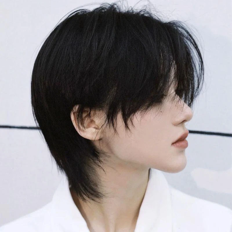 狼尾假毛男女短发网红同款自然逼真日系武士头同款鲻鱼头全头套式