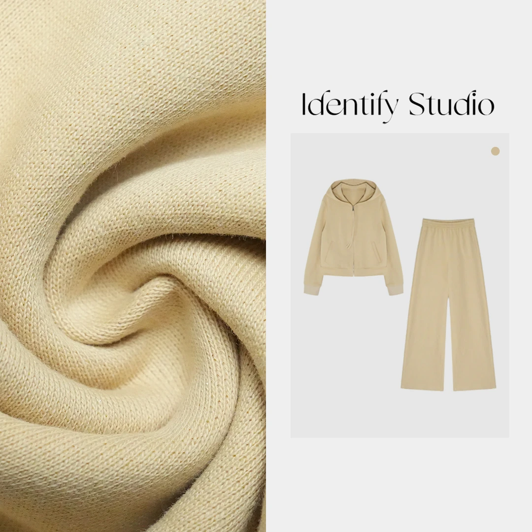 IDENTIFY香香“奶油套装”连帽卫衣黄色套装外套+裤子两件套24AW