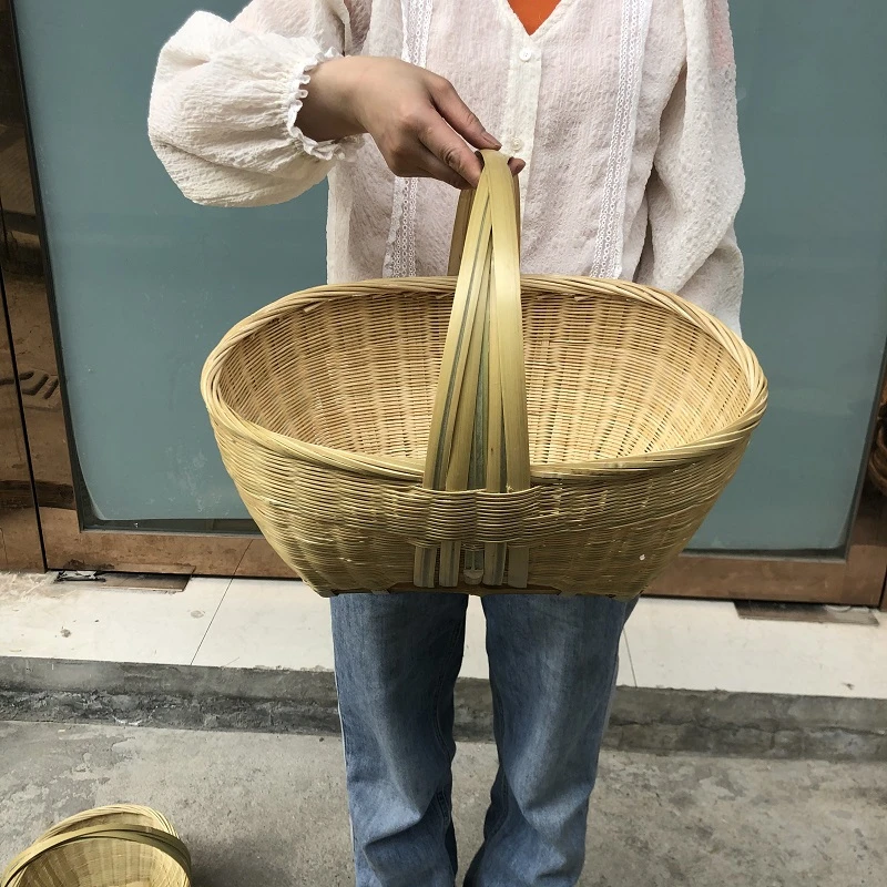 买菜篮子竹编制品购物篮提菜器纯竹纯手工鸡蛋篮子