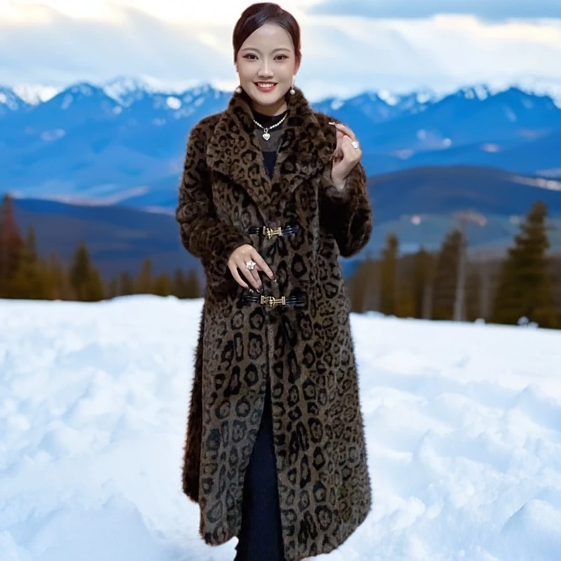 【淼姐专属L1】D 欧貂绒皮毛一体时尚长款豹纹立领款外套