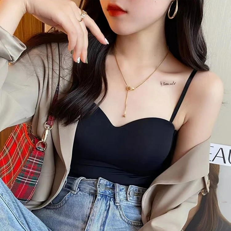 冰丝吊带背心夏季打底外穿百搭聚拢无钢圈美背显瘦时尚纯色百搭