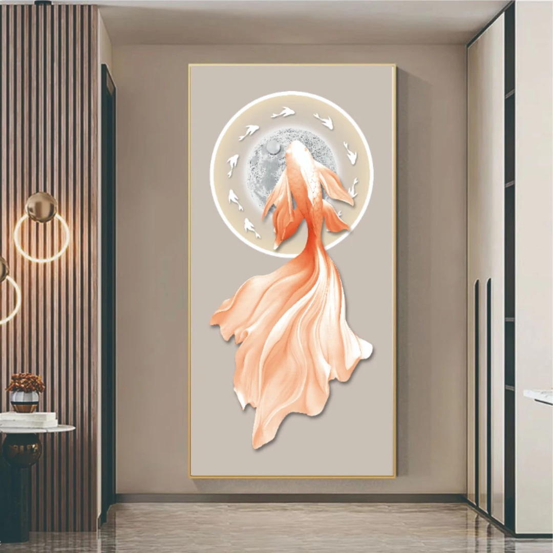 升级版好运锦鲤招财轻奢现代简约大气风走廊过道画立体晶瓷装饰画