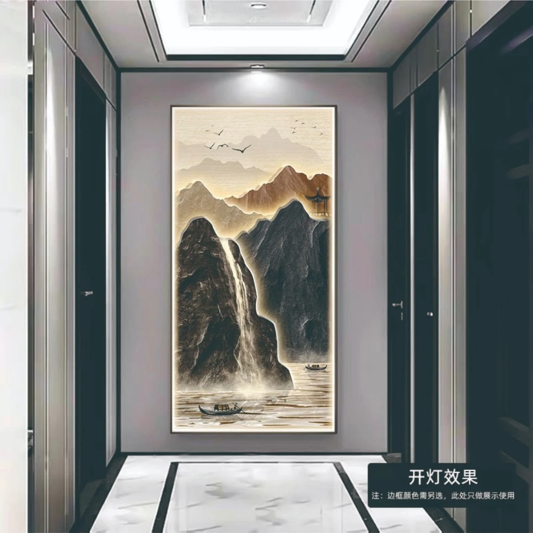 流水生财山水装饰画现代简约风走廊过道画立体晶瓷装饰画家居用品