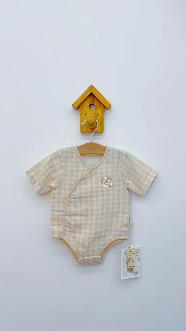 婴童树简意格子纱布爬服包屁衣Y-71407