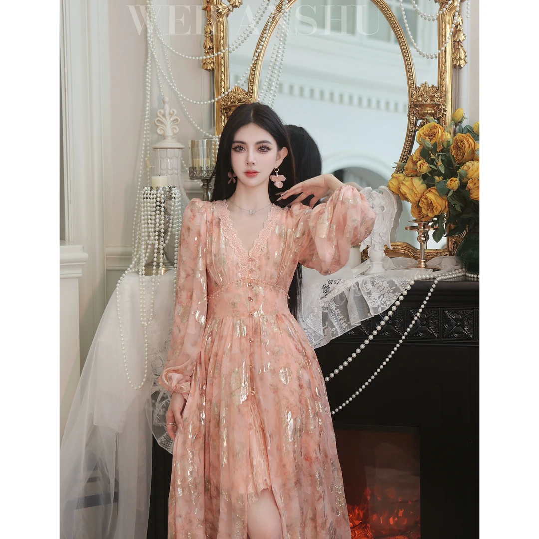 WEIFANSHU/魏凡舒【淑女面纱】真丝连衣裙夏季显瘦长款仙气高贵女装