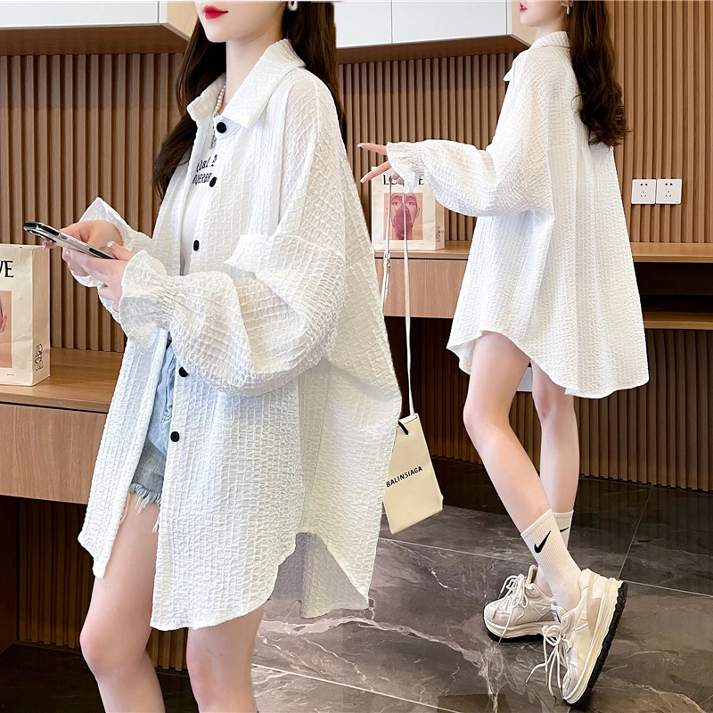 大码女装胖mm薄款防晒衬衫夏季新款韩版宽松百搭外穿防晒上衣外套