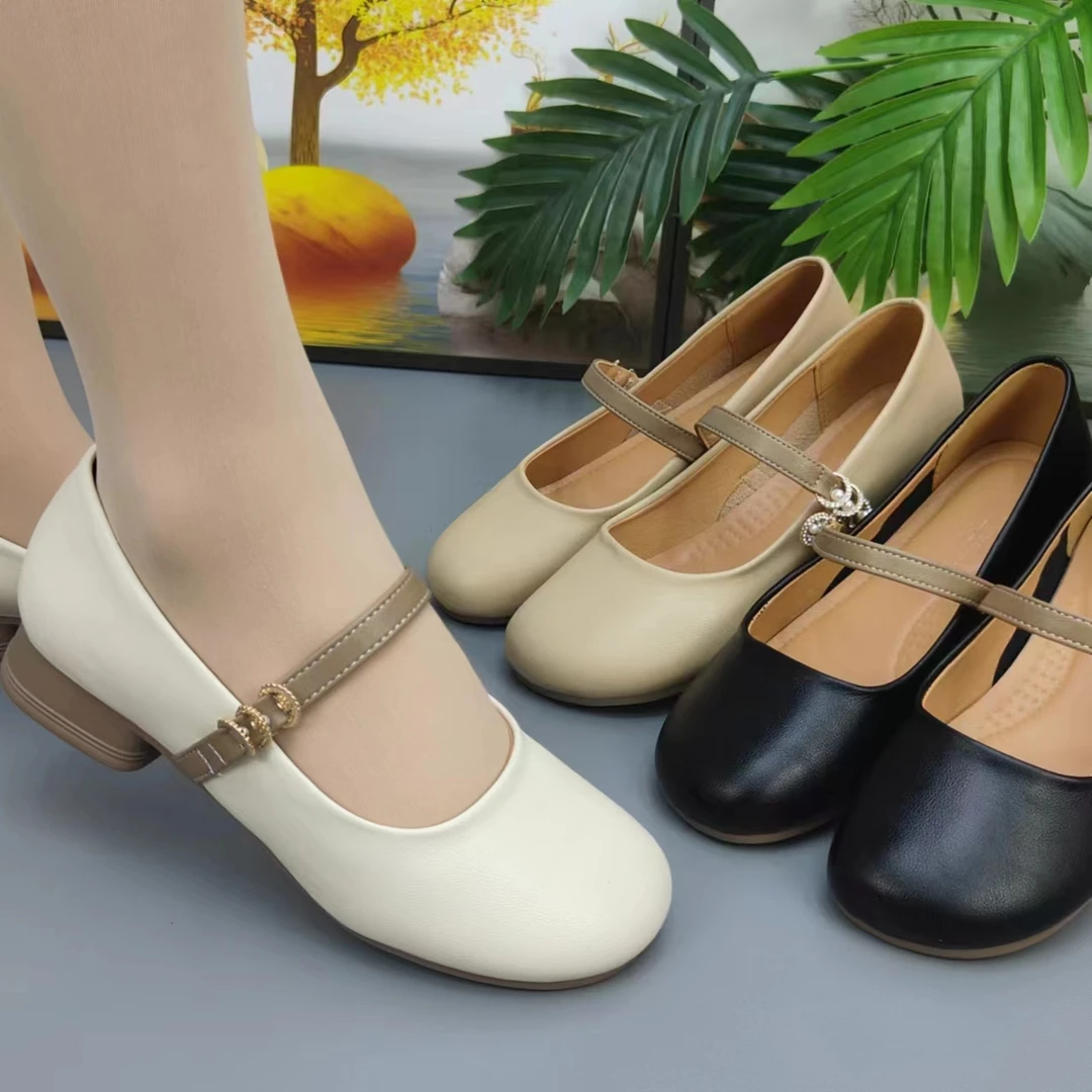 女士小单鞋玛丽珍软底软皮新款时尚百搭低跟四季款舒适防滑耐磨