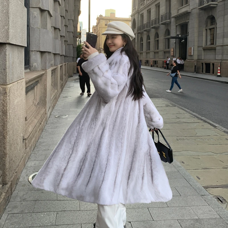 MEDCIN当韵【至尊荣耀】进口水貂皮草大衣女中长款全抽刀外套十字貂